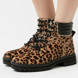 Timberland Womens London Square Cheetah Print Leather Hiker Boots Size 6 NWOT